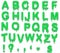 Alphabet background of green color with glass effect and dripping