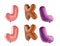 Alphabet Ballons letters J, K, L, 3d rendering, font colorful
