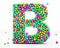 Alphabet balls multi-colored, kids font 3d render. Letter B. Isolated on white