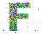 Alphabet balls multi-colored, kids font 3d render. Letter F. Isolated on white