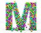 Alphabet balls multi-colored, kids font 3d render. Letter M. Isolated on white