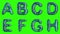 Alphabet from blue plastic with abstract holes isolated on a green background. A B C D E F G H . 4K