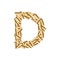 Alphabet bullet set letter D gold color, illustration 3D virtual