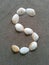 Alphabet character S created with seashells on beach-sand