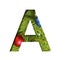 Alphabet on Christmas tree. The letter A cut out of paper on a background fresh ï¿½hristmas tree with colored balls. Set of