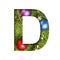 Alphabet on Christmas tree. The letter D cut out of paper on a background fresh ï¿½hristmas tree with colored balls. Set of