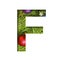 Alphabet on Christmas tree. The letter F cut out of paper on a background fresh ï¿½hristmas tree with colored balls. Set of