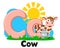 Alphabet cow with milk can, letter Cc on a white. Preschool education.