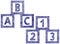 Alphabet cubes with A,B,C letters and numerals