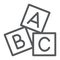 Alphabet cubes line icon, abc and toy, block sign, vector graphics, a linear pattern on a white background.
