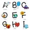 Alphabet with Cute Objects from A to I, Vector Illustration