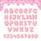 Alphabet donut vector kids alphabetical doughnuts font ABC with pink letters and glazed numbers with icing or sweet