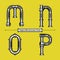 Alphabet Engine monochrome style in a set MNOP