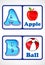 Alphabet flashcards for kids. Educational preschool learning ABC card with an element