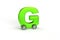 Alphabet G as car with wheels isolated in green on an isolated white background