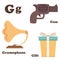 Alphabet G letter.Gift,Gramophone,Gun