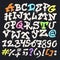 Alphabet graffity alphabetical font ABC by brush stroke with letters and numbers or grunge alphabetic typography