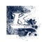 Alphabet K, grungy letter, font typography design, blue and white, ink splash grung