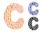 Alphabet letter C. Kids education poster or stickers. Childish logo in mosaic style. Cute vector letters in color and monochrome