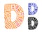 Alphabet letter D. Kids education poster or stickers. Childish logo in mosaic style. Cute vector letters in color and monochrome