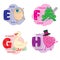 Alphabet letter E F G H an egg, frog, goose, heart