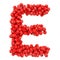 Alphabet letter E from red twenty-sided dice, 3D rendering