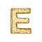 Alphabet letter E uppercase. Gold font made of yellow cellular framework. 3D render isolated on white background.