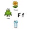 Alphabet Letter F-flower,frog,fork vector illustration