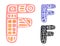 Alphabet letter F. Kids education poster or stickers. Childish logo in mosaic style. Cute vector letters in color and