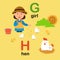 Alphabet Letter G-girl,H-hen,illustration