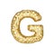 Alphabet letter G uppercase. Gold font made of yellow cellular framework. 3D render isolated on white background.