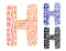 Alphabet letter H. Kids education poster or stickers. Childish logo in mosaic style. Cute vector letters in color and monochrome