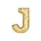 Alphabet letter J uppercase. Gold font made of yellow cellular framework. 3D render isolated on white background.