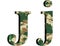 alphabet letter j uppercase and lowercase, abstract military camouflage texture font