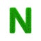 Alphabet letter N uppercase. Grassy font made of fresh green grass. 3D render isolated on white background.