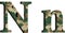 alphabet letter n uppercase and lowercase, abstract military camouflage texture font