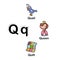 Alphabet Letter Q-quail,queen,quilt illustration