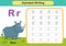 Alphabet Letter  R - Rhino exercise with cartoon vocabulary