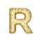 Alphabet letter R uppercase. Gold font made of yellow cellular framework. 3D render isolated on white background.