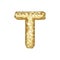 Alphabet letter T uppercase. Gold font made of yellow cellular framework. 3D render isolated on white background.