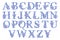 Alphabet, letters decorated with flowers, soft blue design. Decor elements for postcards, business cards and invitations