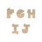 Alphabet letters F G H I J with brown origami paper