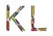 Alphabet - letters: K L, alphabet made from colorful used pencils