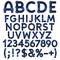 Alphabet, letters, numbers and signs from blue cloth tartan. Isolated vector objects.