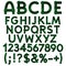Alphabet, letters, numbers and signs from green cloth tartan. Isolated vector objects.