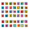 Alphabet and numbers made of wooden cubes, color vector illustration, letters