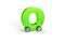 Alphabet O as car with wheels isolated in green on an isolated white background