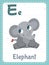 Alphabet printable flashcard with letter E and elephant animal picture