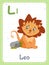 Alphabet printable flashcard with letter L and lion animal