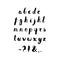 Alphabet and punctuation marks ink handwritten textured lettering. Hipster and vintage style.